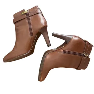 Tory Burch Cognac Leather Logo Strap Ankle Booties Stiletto Heel Size 8 thumbnail 7