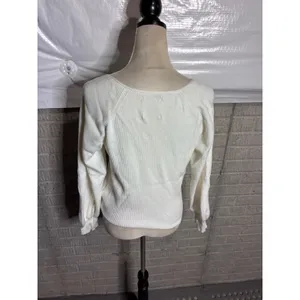 Abercrombie & Fitch Women White Ribbed V-Neck Long Sleeve Knit Sweater Small thumbnail 3
