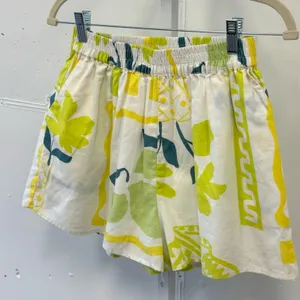 Sabo Linen Blend High Waist Boho Resort Bermuda Mini Shorts White‎ Green Sz 4 thumbnail 3