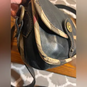 Burberry Vintage Black Crossbody Bag with Nova Check trim magnetic snap on flap thumbnail 5