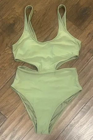Aerie Sage Green Cutout Monokini Medium EUC thumbnail 1