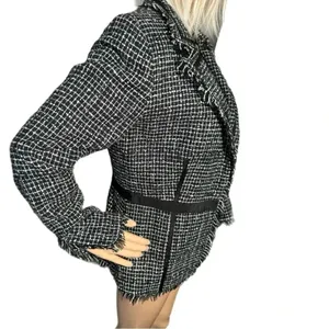 BISOU BISOU Michelle Bohbot Tweed Fringe Black Blazer Jacket Women’s Sz 6 Small thumbnail 7