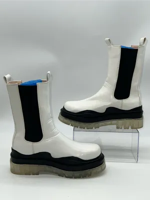 Azalea Wang White w/Black Pullon Chelsea/Combat Boots w/Clear Lug Outsole-Sz 8 thumbnail 2
