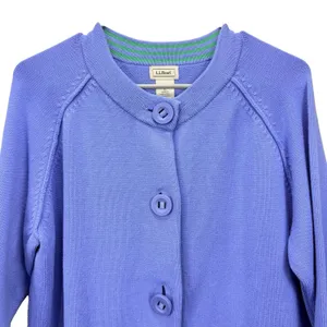 L.L.Bean Periwinkle Blue Button Front Retro Cotton Cardigan Sweater Pockets XL thumbnail 3