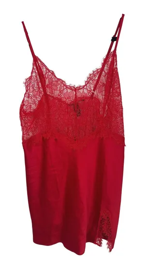 Victorias Secret Slip Dress Women XL Red Eyelash Lace Trim Satin Chemise Nightie thumbnail 1
