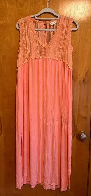 POL Pink Boho Crochet Yoke Maxi Dress thumbnail 1