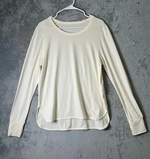 Varley Large Ivory Cream Long Sleeve Performance Top High Low Hem Athleisure thumbnail 1