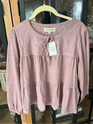 NWT Lucky Brand embroidered babydoll blouse top lavender tie front long sleeve thumbnail 11