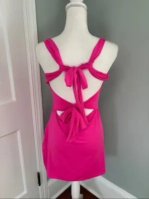 SHEIN‎ Hot Pink Sleeveless Cowl Neck Mini Dress Bow Back Open Size 6 Stretch thumbnail 5