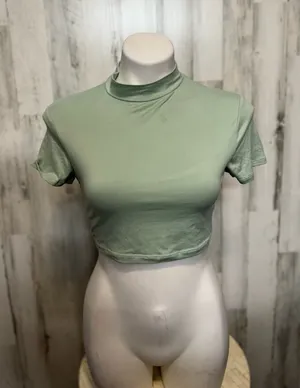 Streetwear Society Mock Neck Cutout Back Crop Top Womens S Sage Mint Green thumbnail 1