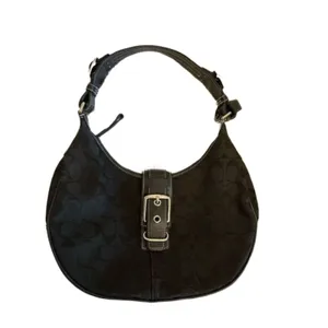 Coach Vintage Leather Buckle Signature Jacquard Hobo Classic Shoulder Bag Y2K thumbnail 2