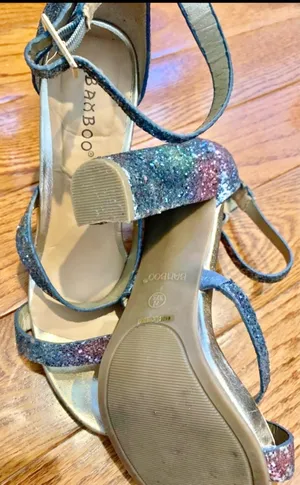 Bamboo women blue/pink glitter sparkle block heels sandals size 37.5 thumbnail 12