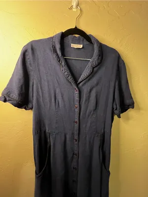 Basic Threads Santa Monica Blue Linen Tencel Button Front Midi Shirt Dress thumbnail 3