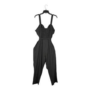 Nine West Womens Black Sweetheart Neckline Smocked Back Jumpsuit XL Tapered Leg thumbnail 7