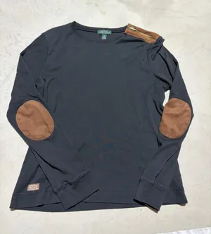 Lauren Ralph Lauren jeans co Black Long-Sleeve Top elbow patches XL thumbnail 1