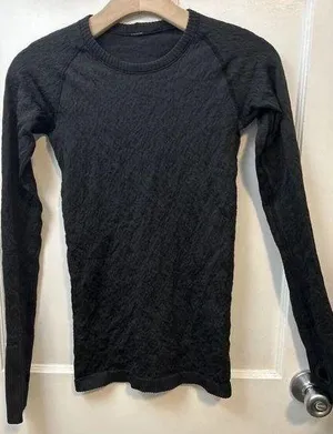 Lululemon Rest Less Pullover Black Textured Long Sleeve Crewneck Top Size XXXS thumbnail 1
