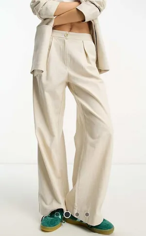 Reclaimed vintage menzy wide leg pants in stone thumbnail 1