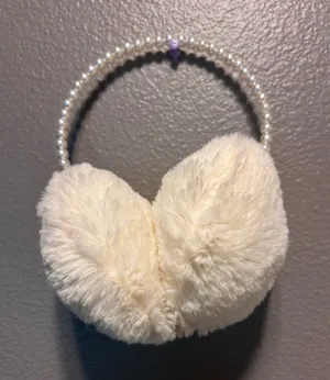 Unbranded Faux Fur Pearl Earmuffs Cream White Headband Ear Warmers Adult thumbnail 1