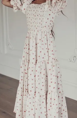 Jessakae Daydreamer Smocked Midi Dress In Cream Floral NWT Size Large thumbnail 1