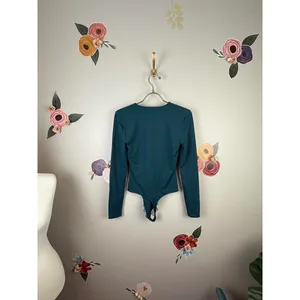 Babaton by Aritzia Teal Thong Long Sleeve V-Neck Bodycon Bodysuit - Size - Small thumbnail 5