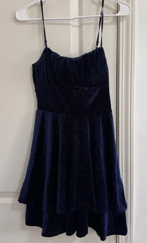 Emerald Sundae Navy Sparkle Velvet Tiered Spaghetti-Strap Dress thumbnail 1