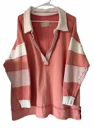 Free People We The Free Clean‎ Prep Polo Pink/Rose Women's Size Medium thumbnail 1