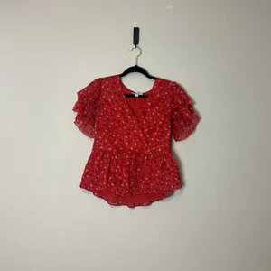 Madewell Tiered-Sleeve‎ Peplum Top in Metallic Prairie Posies Size 8 thumbnail 3