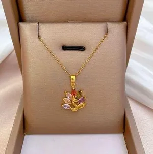 18K Gold Plated Colorful Crystal Peacock Pendant Necklace for Women thumbnail 1