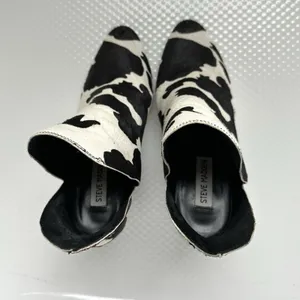 Steve Madden Cow Calf Hair Leather Ankle Boots Women 7.5 Blk White Slip On Edgy thumbnail 5
