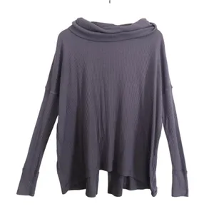 Free People We the Free Rib Purple Long Sleeve Cowl Split Back Sweater Small thumbnail 1