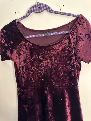 Vintage Y2K Forever 21 Velvet Short-Sleeve Fit & Flare Dress Deep Burgundy small thumbnail 2
