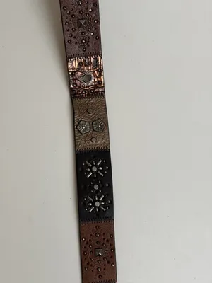 Y2K Fossil Belt Leather Studded Flower Black Brown Silver Gold Gunmetal Buckle thumbnail 12