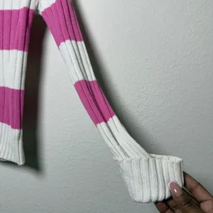 VTG Y2K Faded Glory Women Preppy Sweater XS Pink White Striped Cable Knit thumbnail 2
