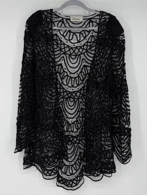 Soulmates Black‎ Crochet Lace Open Front Cardigan Jacket Sheer Boho Long Sleeve thumbnail 1