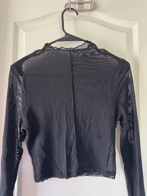Sheer Black Long-Sleeve Crop Top / AA75 thumbnail 4