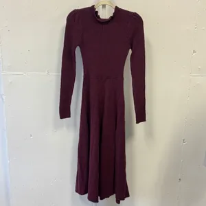 Pamela‎ Love Midi Sweater Dress Women Medium Maroon Long Sleeve A-Line Knit thumbnail 3
