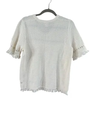 Women's J.Crew White Crew Neck Fringe Knit Sweater Size M thumbnail 9