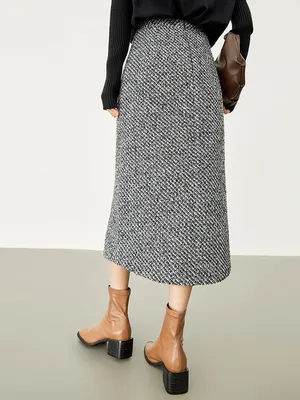 Commense Button Front Tweed Maxi Skirt Black White Small NWT Sold Out thumbnail 2