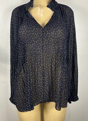 Ann Taylor Chiffon Blouse Sz M Navy Blue Pleated Loose Shirt Top thumbnail 1