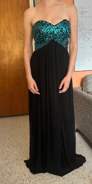 Strapless sequin top floor length gown Blue Size 2 thumbnail 1