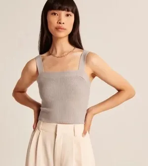 Abercrombie & Fitch Square Neck Ottoman Top in Beige thumbnail 1