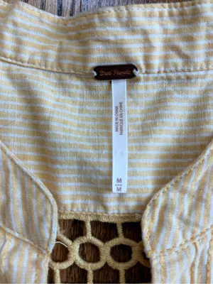 Free People Off Poplin Dress Saffron Combo Linen Blend Lace Up Mini Dress M thumbnail 10