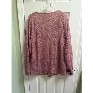 Torrid Stretch Lace Surplice Fitted Long Sleeve Top Sz 2X Mauve Sheer V-neck NWT thumbnail 4