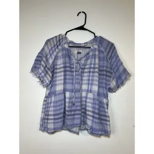 Pilcro Anthropologie The Bette babydoll Plaid Gauze Peasant Blouse Tassel Size M thumbnail 2