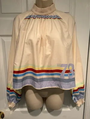 Free People XS Y2K Cropped Boho Top Rainbow Stripe 73 Festival Cottagecore Retro thumbnail 1