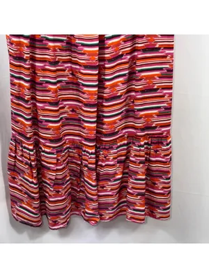 LOFT Striped Tiered Midi Dress Size 12 Pink Red thumbnail 4