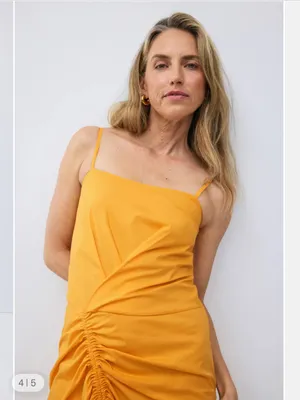 Callas- Angie Dress Yellow Ruched Midi Dress with Spaghetti Straps Size 40 US 4 thumbnail 4