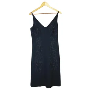 Maggy London Black Beaded Floral V-Neck Sheath Dress Y2K Vintage Whimsigoth 10 thumbnail 2