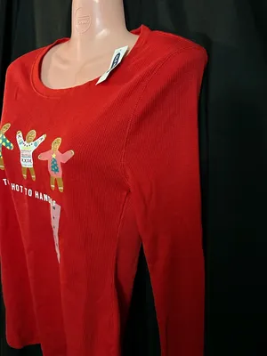 Old Navy Women Red Waffle Knit Gingerbread Too Hot To Handle Thermal Top MD NWT thumbnail 4