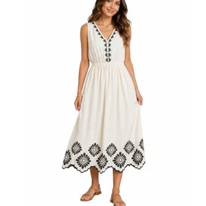 Universal Thread Womens Size XL Cream Black Embroidered Midi Dress Boho Pockets thumbnail 15